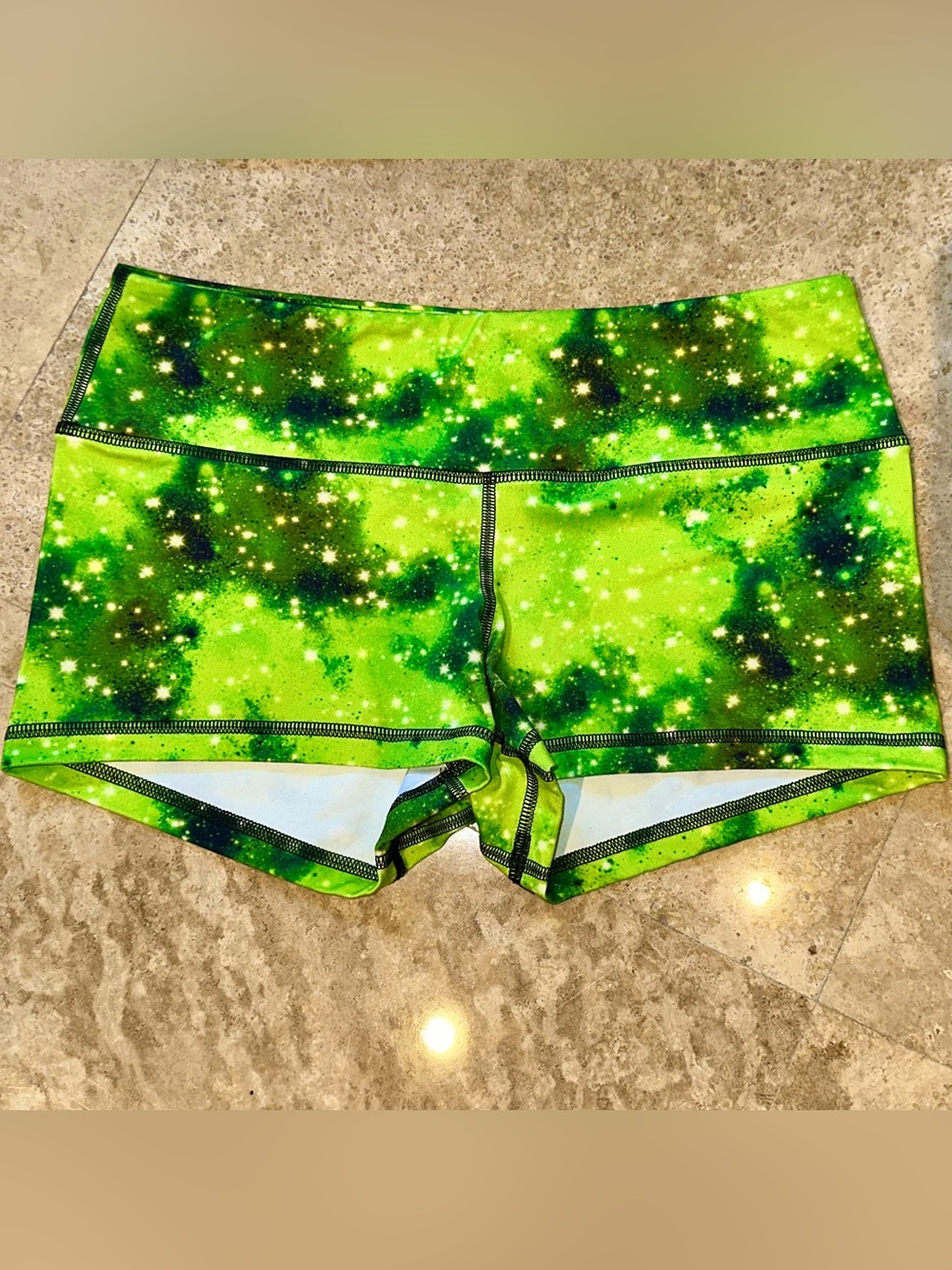 Fleo “Shamrock Shimmer” Neon Galaxy Green OG Shorts